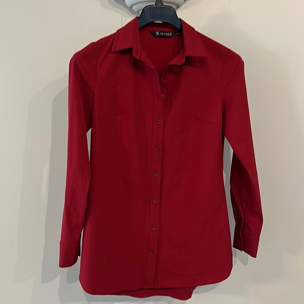 Alvina red button down blouse​